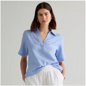 Quince Classic Preppy Boxy Linen Popover Top Blouse Medium French Blue